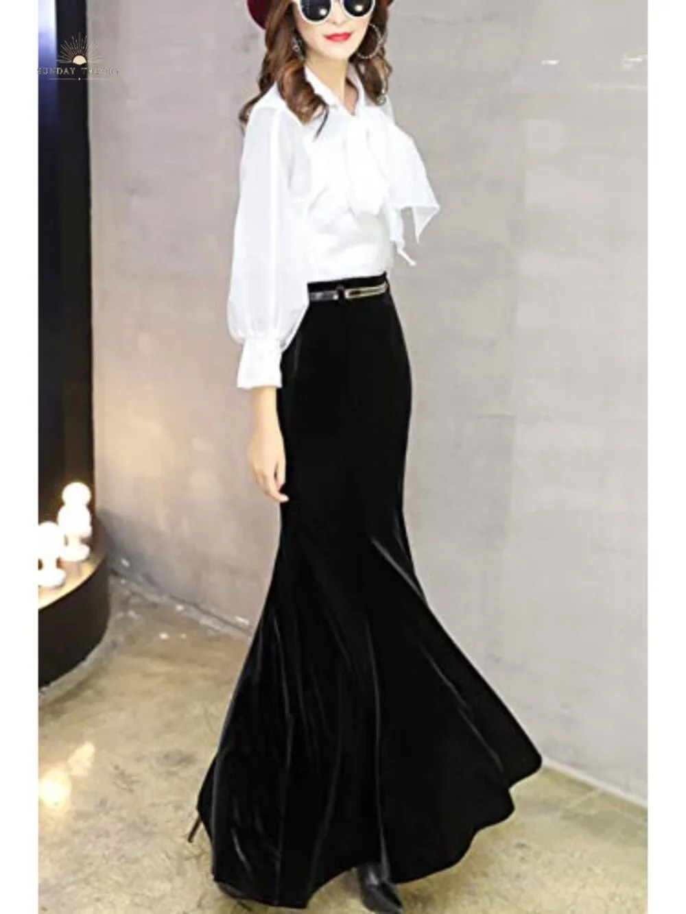 Velour High Waist Bodycon Fishtail Mermaid Maxi Skirt for Evening Party Cocktail